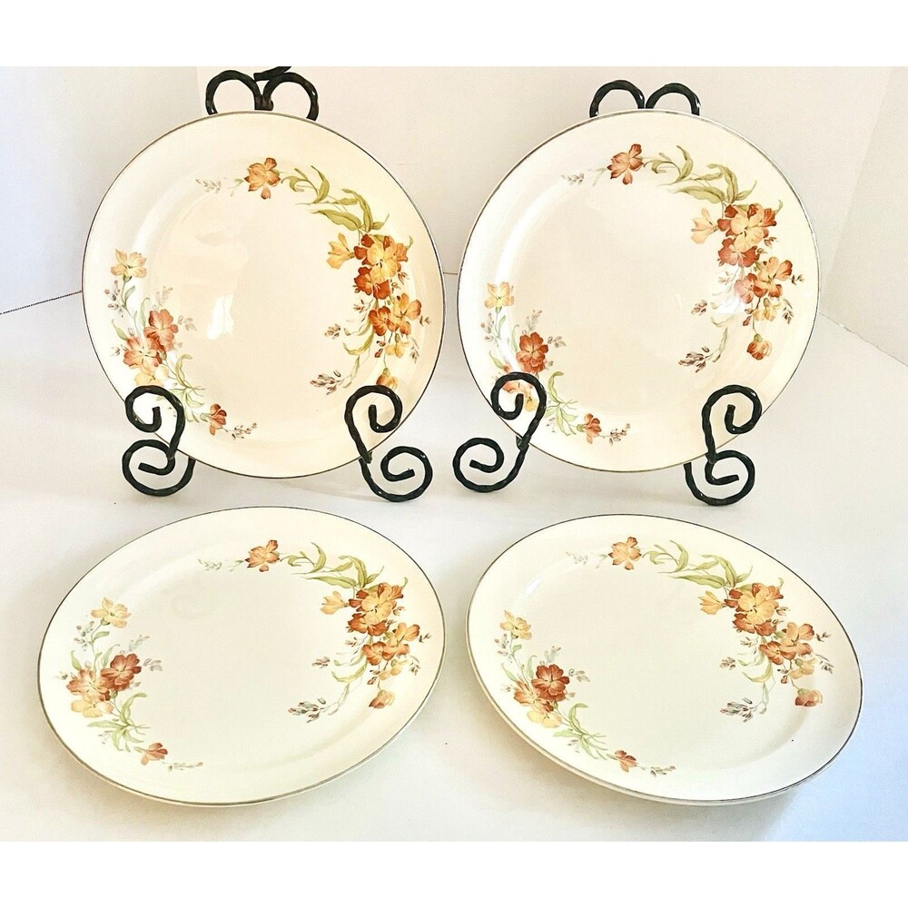 Set Of 4 Hall Luncheon plates in the 1940 Serenade pattern 9 Inch Gold Trim